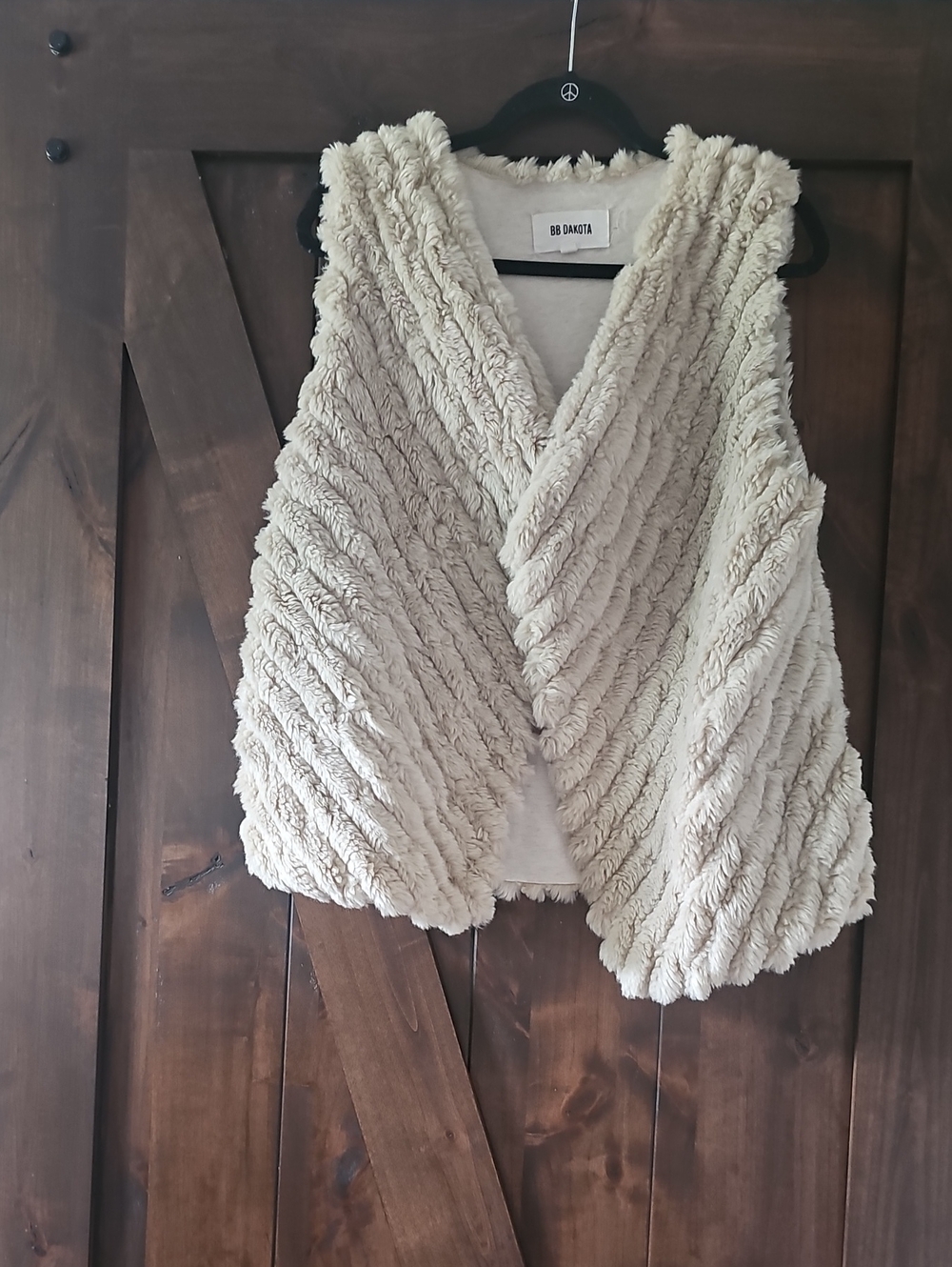 BB Dakota Plush Cream Faux Fur Open Vest